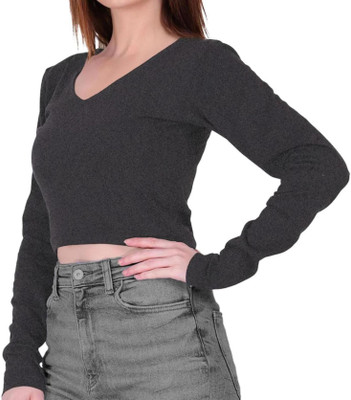 THE BLAZZE Casual Solid Women Black Top