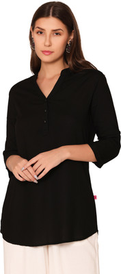 VAMI Casual Solid Women Black Top