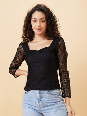 Globus Casual Self Design Women Black Top
