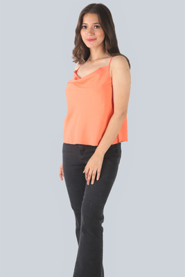 Fiorenza Party Solid Women Orange Top