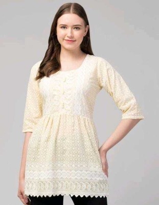 swatigarments Casual Embroidered Women Yellow, White Top