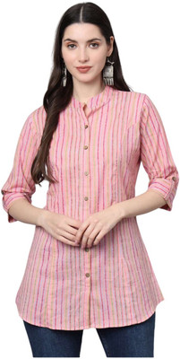 Carftwellstudio Casual Self Design Women Pink Top