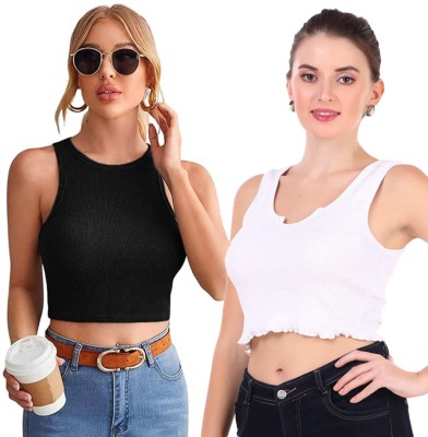 Stair Casual Solid Women Black, White Top