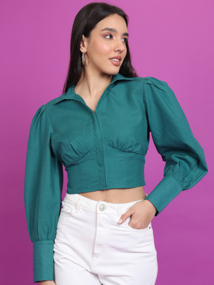 Tokyo Talkies Casual Solid Women Green Top