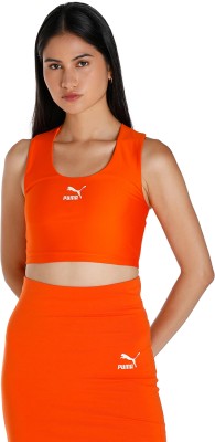 PUMA Casual Solid Women Orange Top