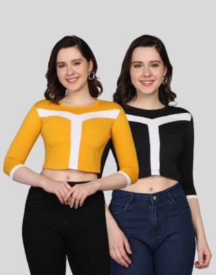 IESHNE LIFESTYLE Casual Self Design Women Yellow, White, Black Top