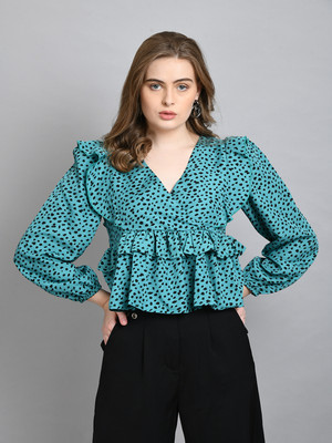 Azzurra Party Printed Women Green Top