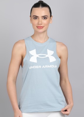 UNDER ARMOUR Casual Graphic Print Women Blue Top