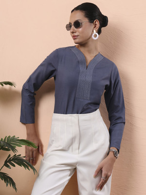 fithub Formal Solid Women Blue Top