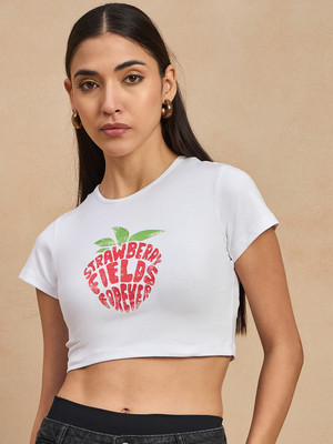 COLOR CAPITAL Casual Solid, Graphic Print Women White Top