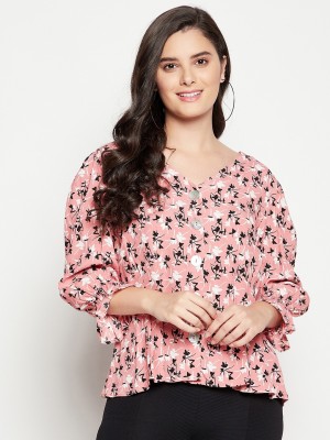 MADAME Casual Floral Print Women Pink Top