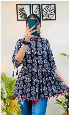 RAHABFAB Casual Floral Print Women Dark Blue, White Top