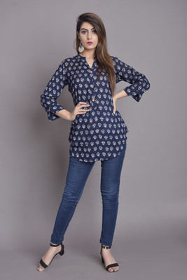 The Style Story Women Printed Straight Kurta(Dark Blue, White)