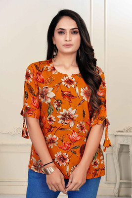 VSP CREATION Casual Printed Women Orange Top