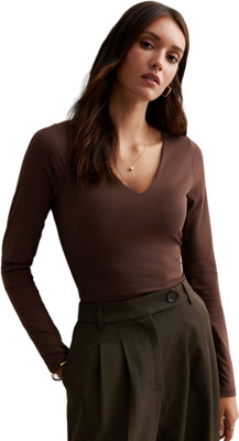 SIGHTBOMB Casual Solid Women Brown Top