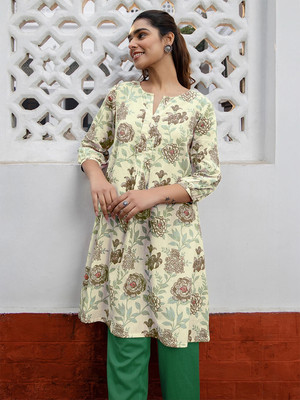 Janasya Casual Floral Print Women White, Brown Top