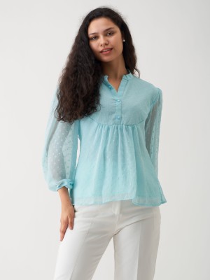 AASK Casual Self Design Women Light Blue Top