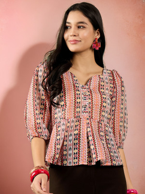 Sangria Casual Printed Women Multicolor Top