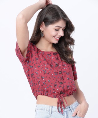 Tokyo Talkies Casual Short Sleeve Printed Women Red Top