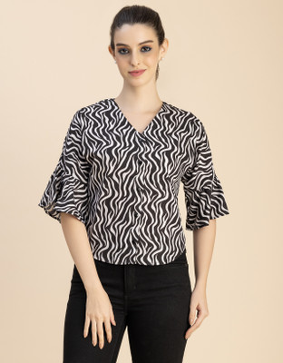 moomaya Casual Printed Women Black Top