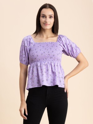 moomaya Casual Printed Women Purple, White, Dark Green Top