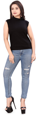 TAH-JGK Party Self Design Women Black Top