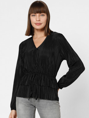 VERO MODA Casual Self Design Women Black Top