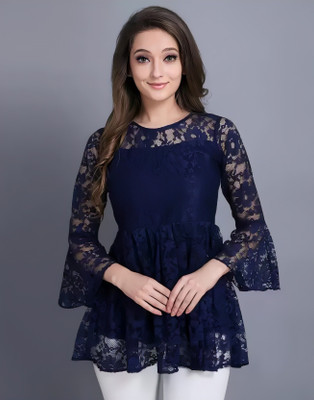 ZELZIS Casual Self Design Women Blue Top