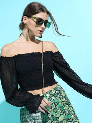 Tokyo Talkies Casual Solid Women Black Top