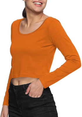 THE BLAZZE Casual Solid Women Orange Top