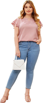 SZN Casual Solid Women Pink Top