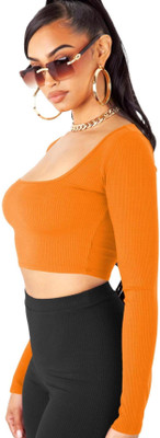 THEBLAZZEE Casual Solid Women Orange Top