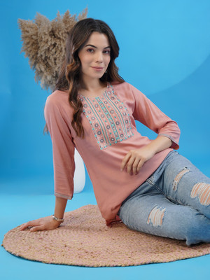 Youthnic Party Embroidered Women Pink Top