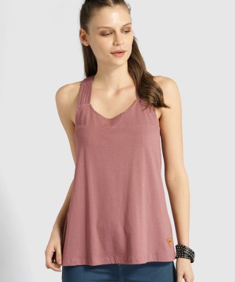 Roadster Casual No Sleeve Self Design Women Pink Top