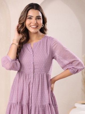 Janasya Casual Self Design Women Purple Top