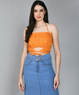 PRETTY LOVING THING Casual Solid Women Orange Top