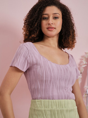 ATHENA Casual Self Design Women Purple Top