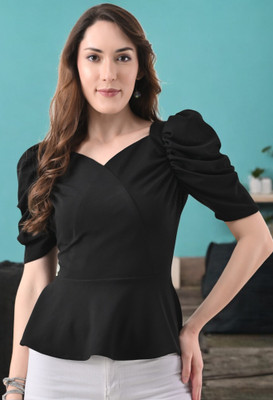 METRONAUT Casual Self Design Women Black Top