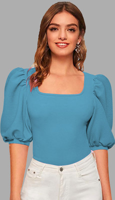 Dream Beauty Fashion Casual Solid Women Light Blue Top
