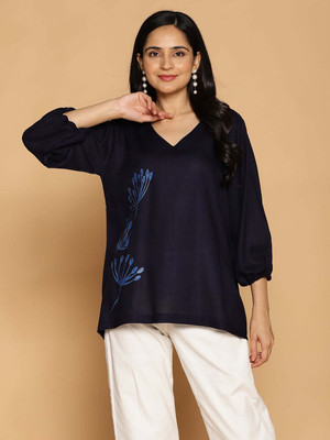LetsDressUp Casual Printed Women Dark Blue Top