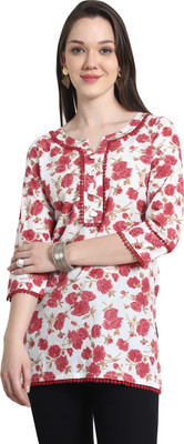 HouseOfCommon Women Printed Straight Kurta(White, Maroon)