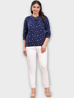 BM enterprises Casual Printed Women Dark Blue Top