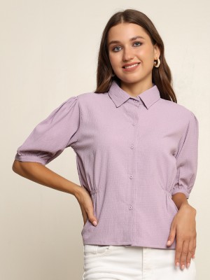 Prettify Casual Self Design Women Purple Top