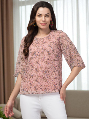 Elavia Casual Floral Print Women Pink Top