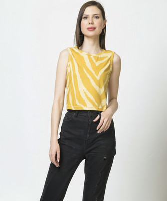 Styvibe Casual Printed Women Brown Top