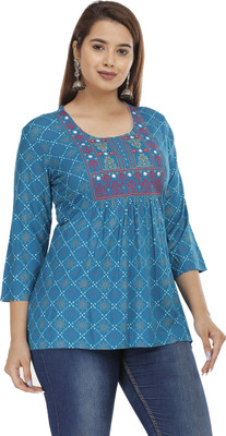 Pankti Creation Casual Printed Women Light Blue Top