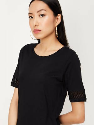 MAX Casual Solid Women Black Top