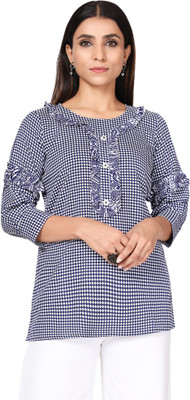LINGRA Casual Polka Print Women Blue Top