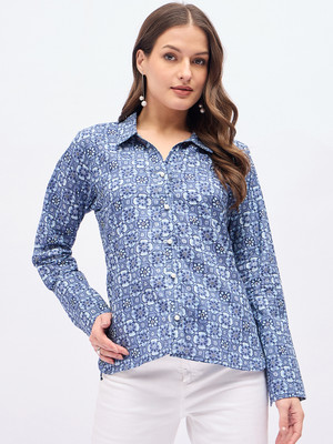 Ranng Label Casual Printed Women Blue Top