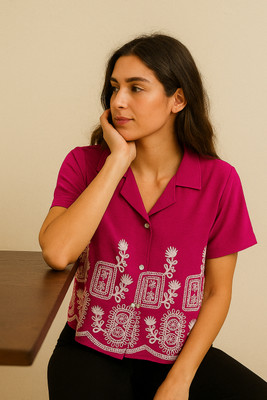 IRREPLACEABLE ART Casual Embroidered Women Maroon Top